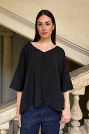 ARTEFILIA-MILANO - blusa marea scollo v - NERO