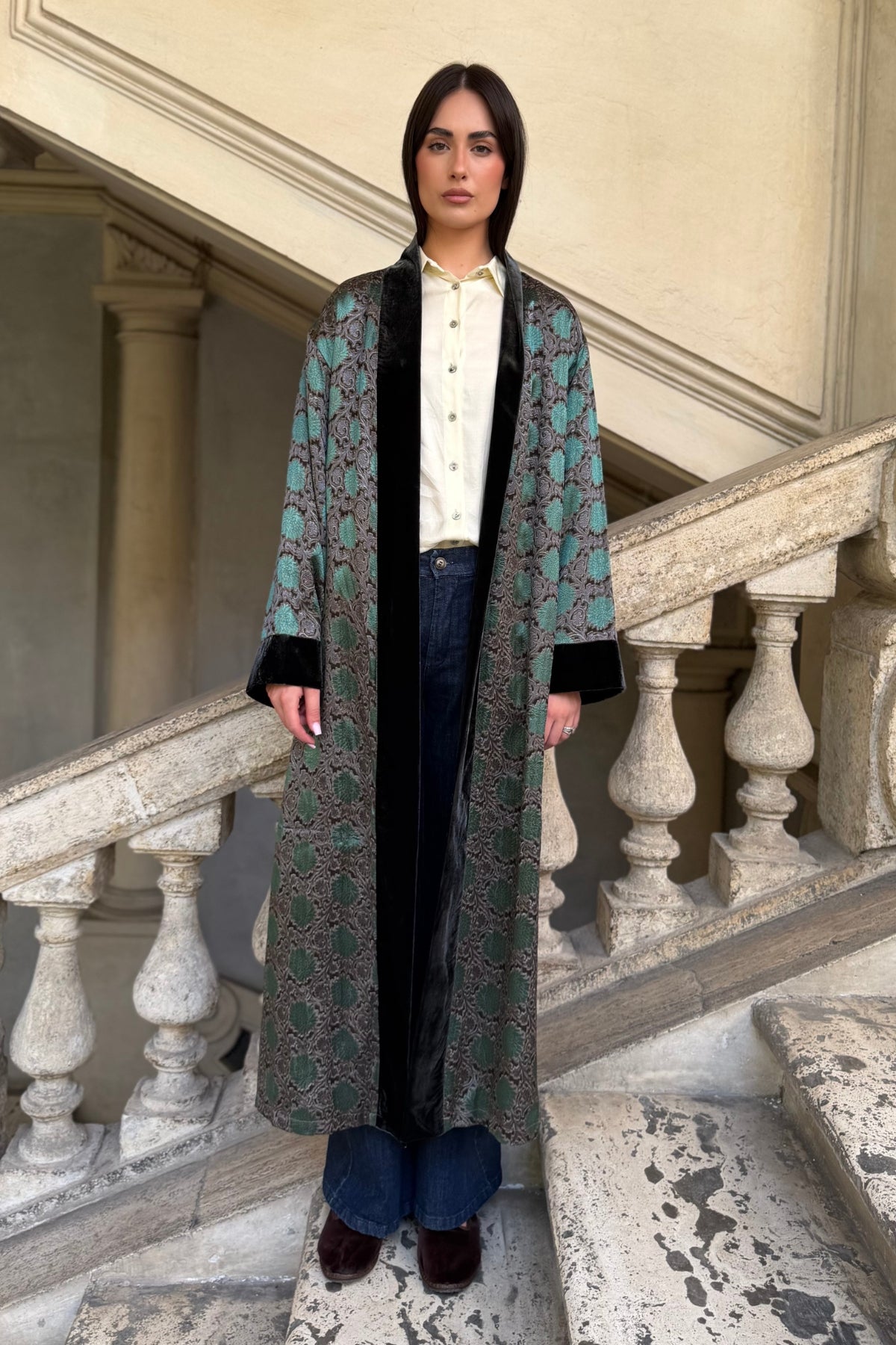 WU-SIDE - kimono seta viscosa - GRIGIO VERDE