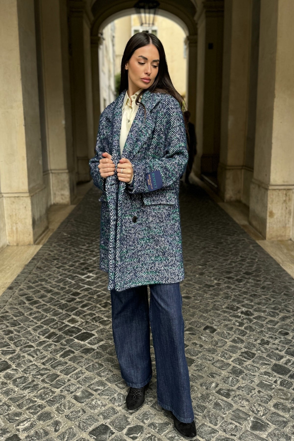 WU-SIDE - cappotto doppio petto spigato - BLUE VERDE
