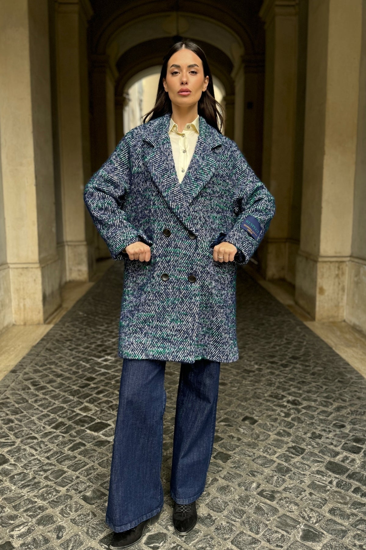 WU-SIDE - cappotto doppio petto spigato - BLUE VERDE