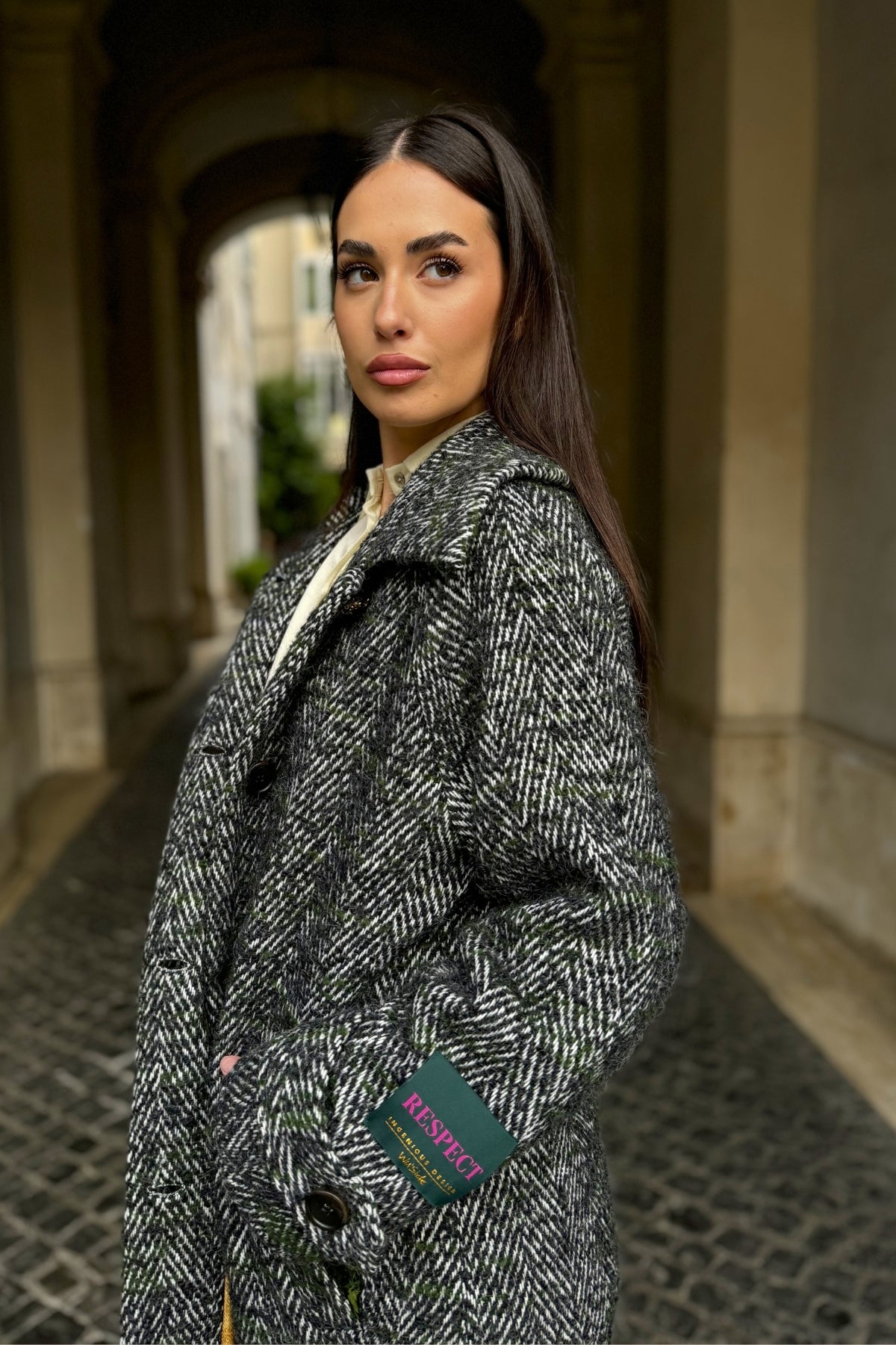 WU-SIDE - cappotto spigato - VERDE MILITARE