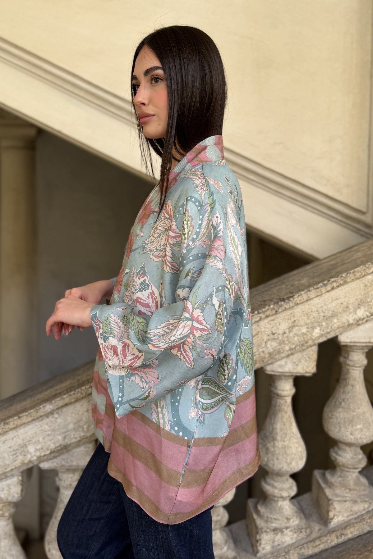 WU-SIDE - giacca kimono viscosa - CIELO ROSE