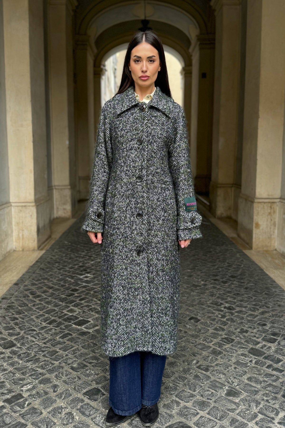 WU-SIDE - cappotto spigato - VERDE MILITARE