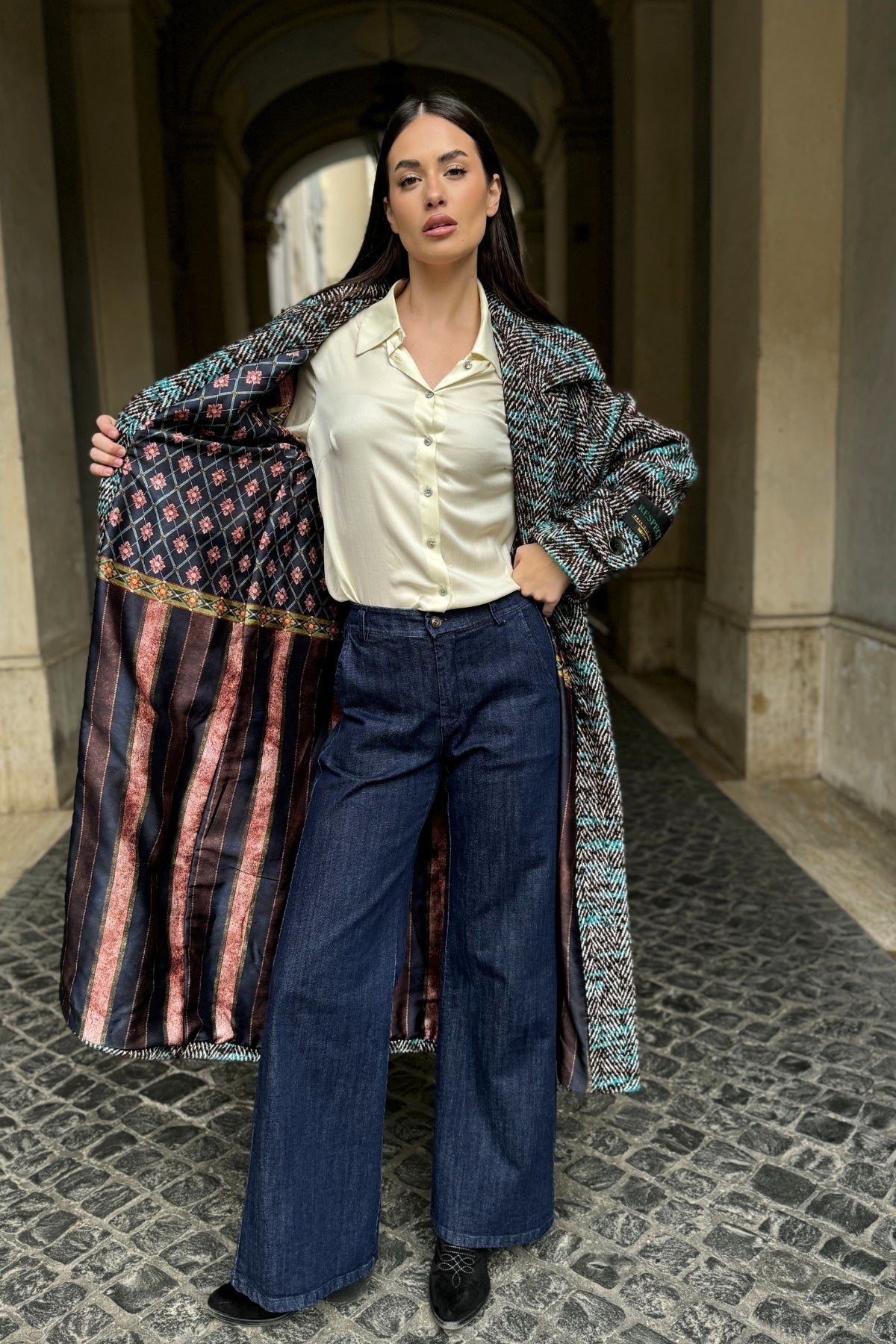WU-SIDE - cappotto spigato - MARRONE TIFFANY