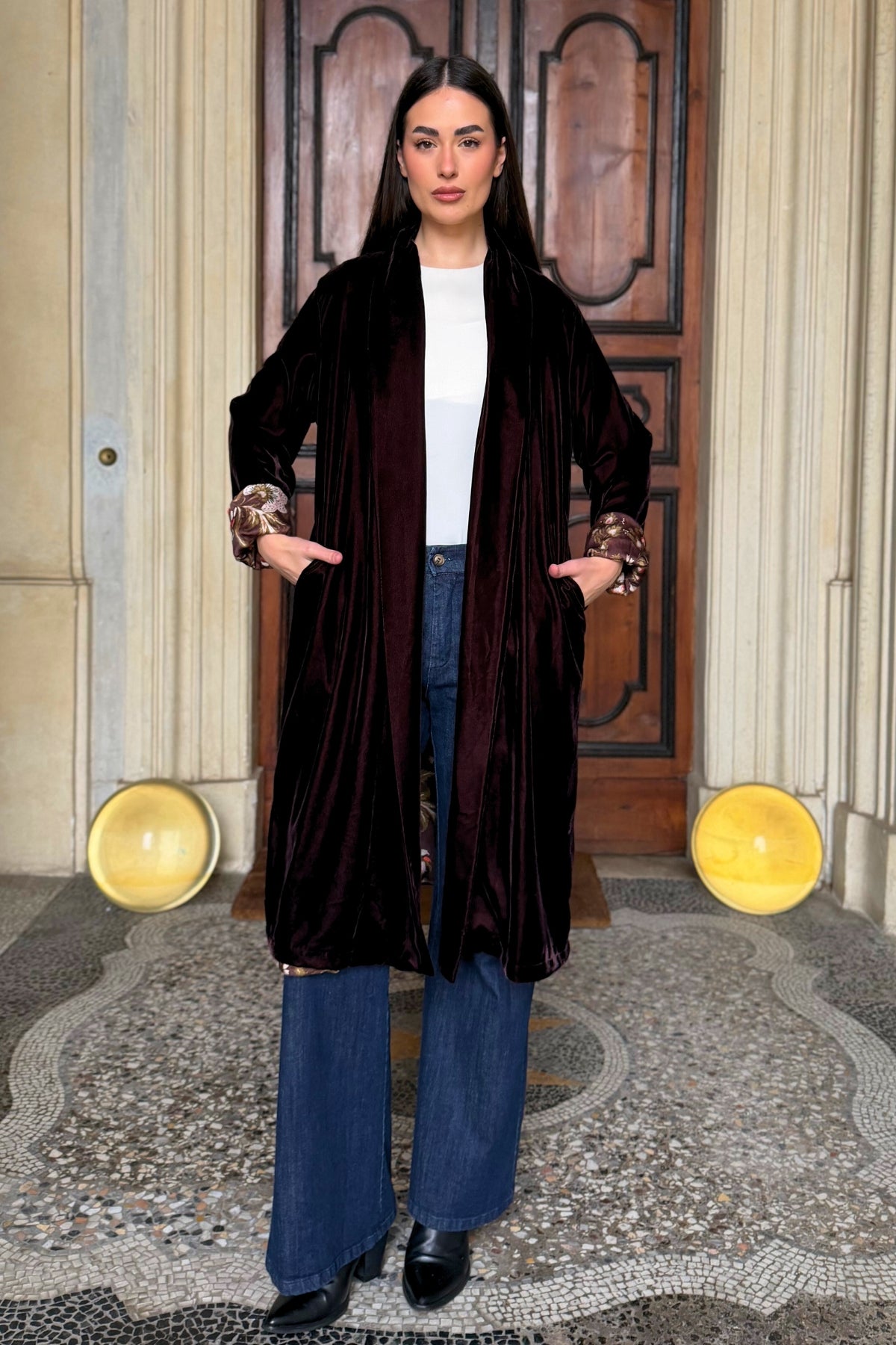 WU-SIDE - kimono velluto - CAFFE