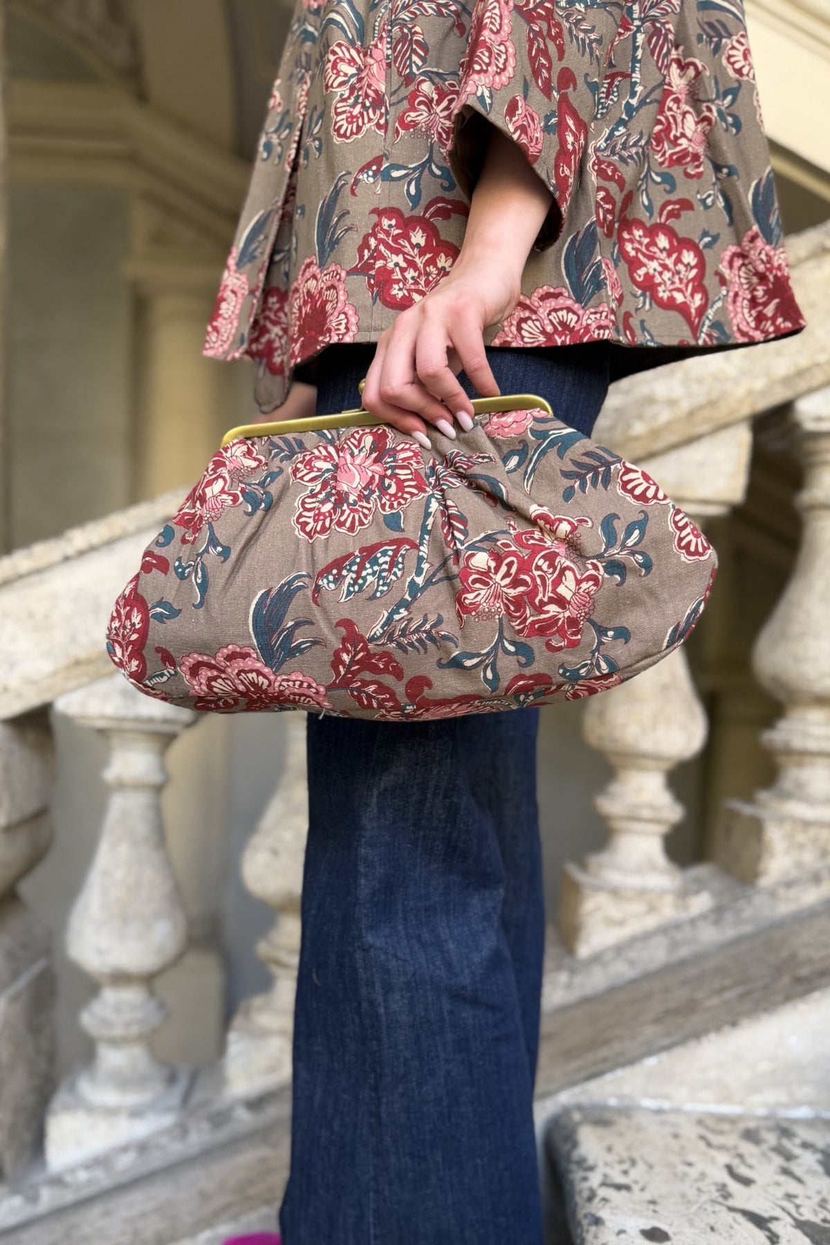 ARTEFILIA-MILANO - clutch bag cotton stella - STONE IBISCUS