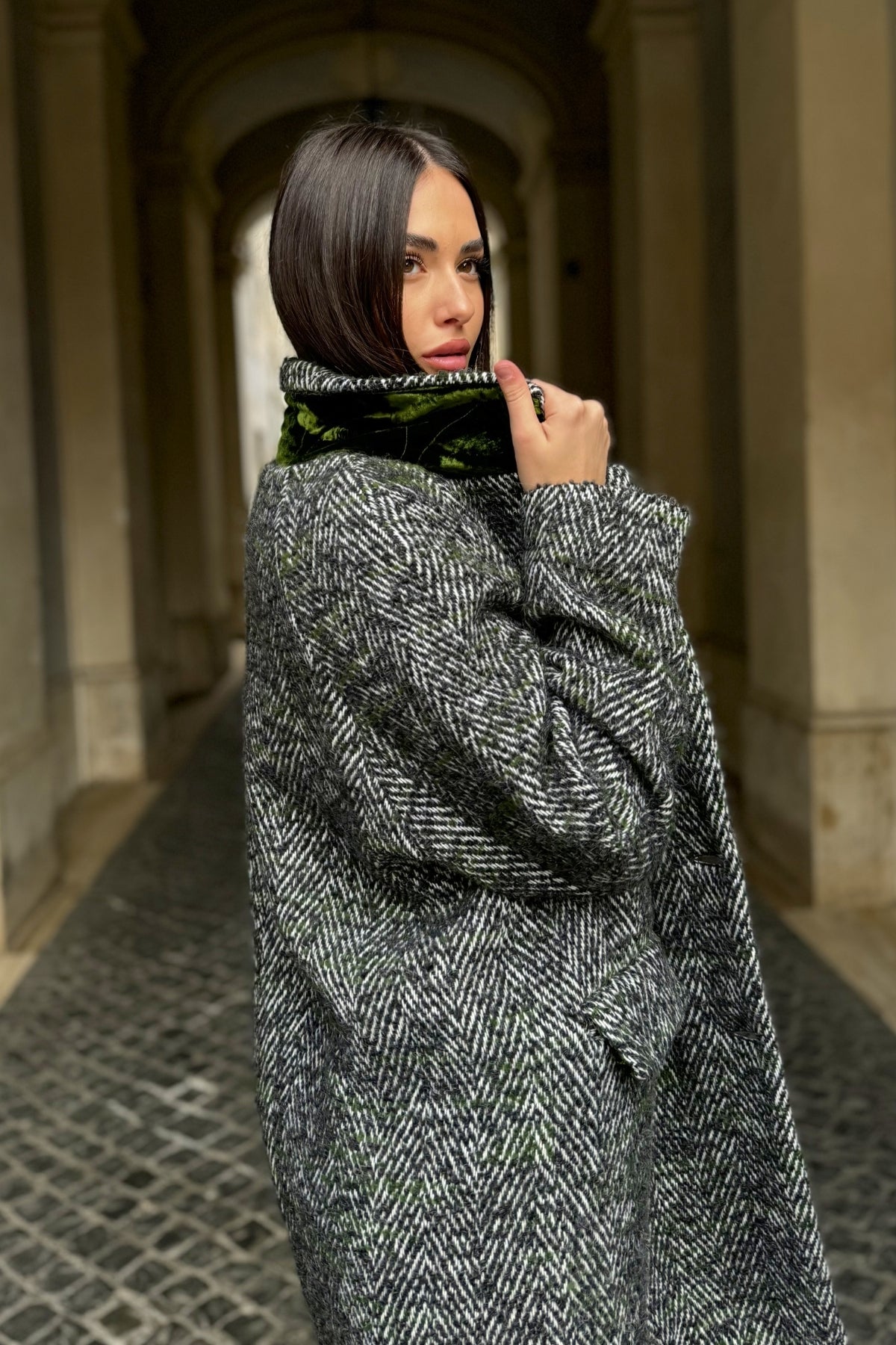 WU-SIDE - cappotto spigato - VERDE MILITARE