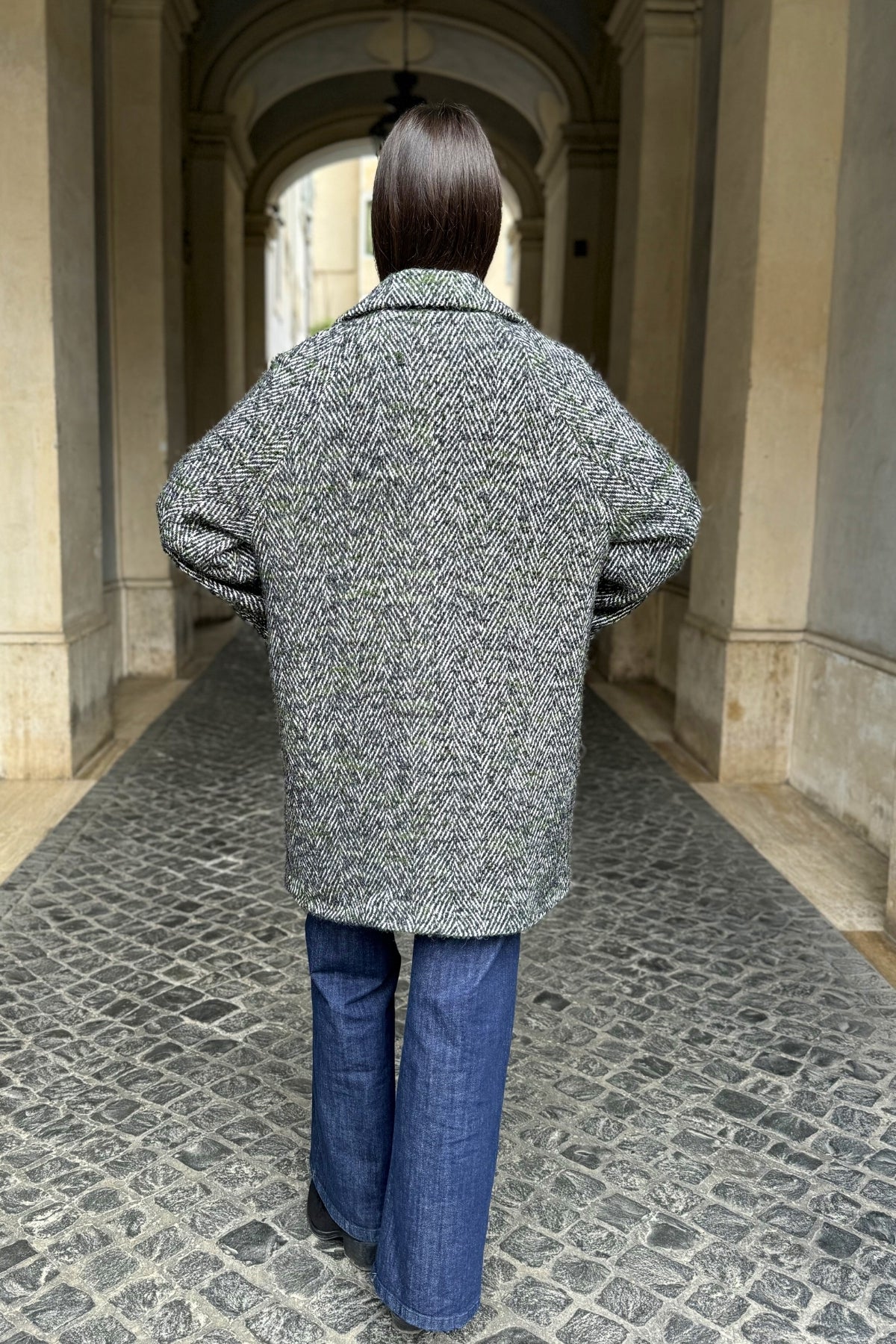 WU-SIDE - cappotto doppio petto spigato - VERDE MILITARE
