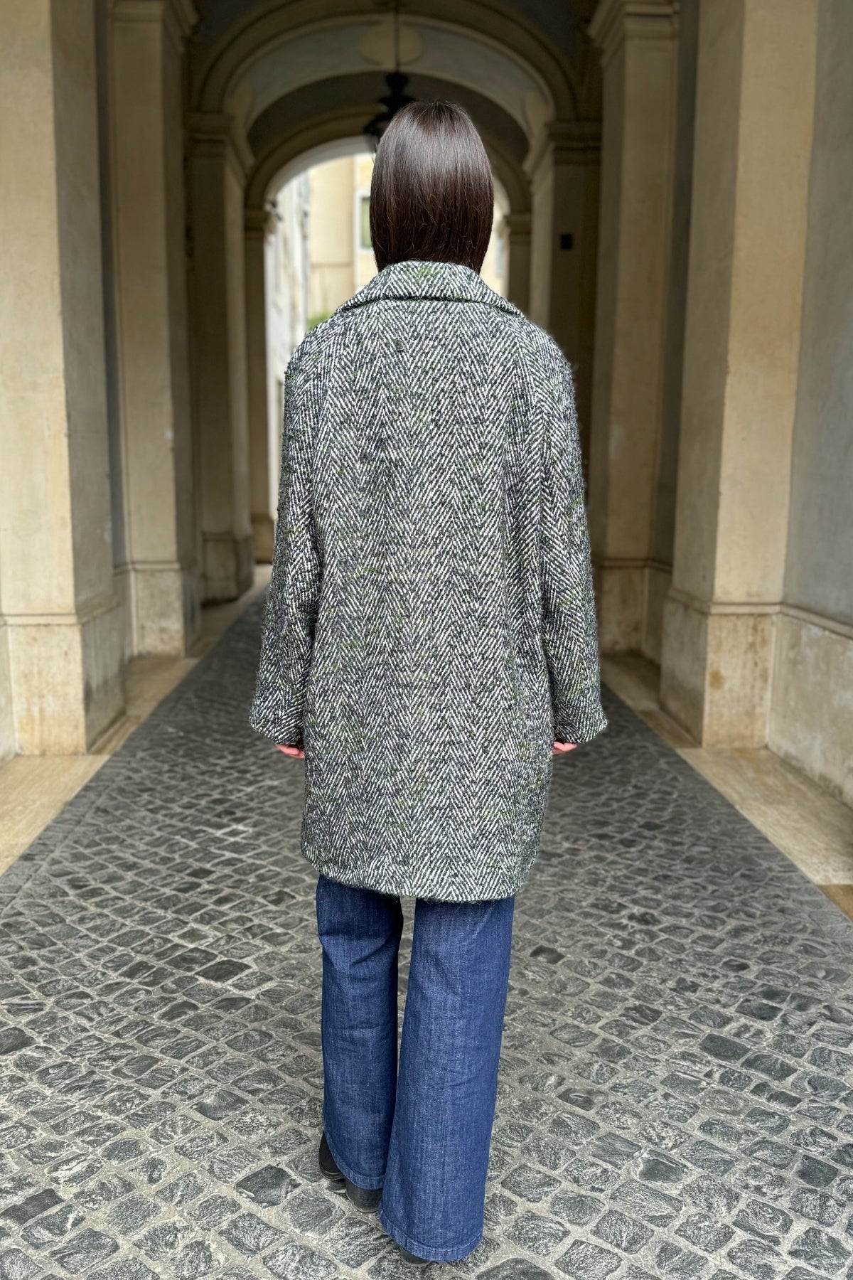 WU-SIDE - cappotto doppio petto spigato - VERDE MILITARE