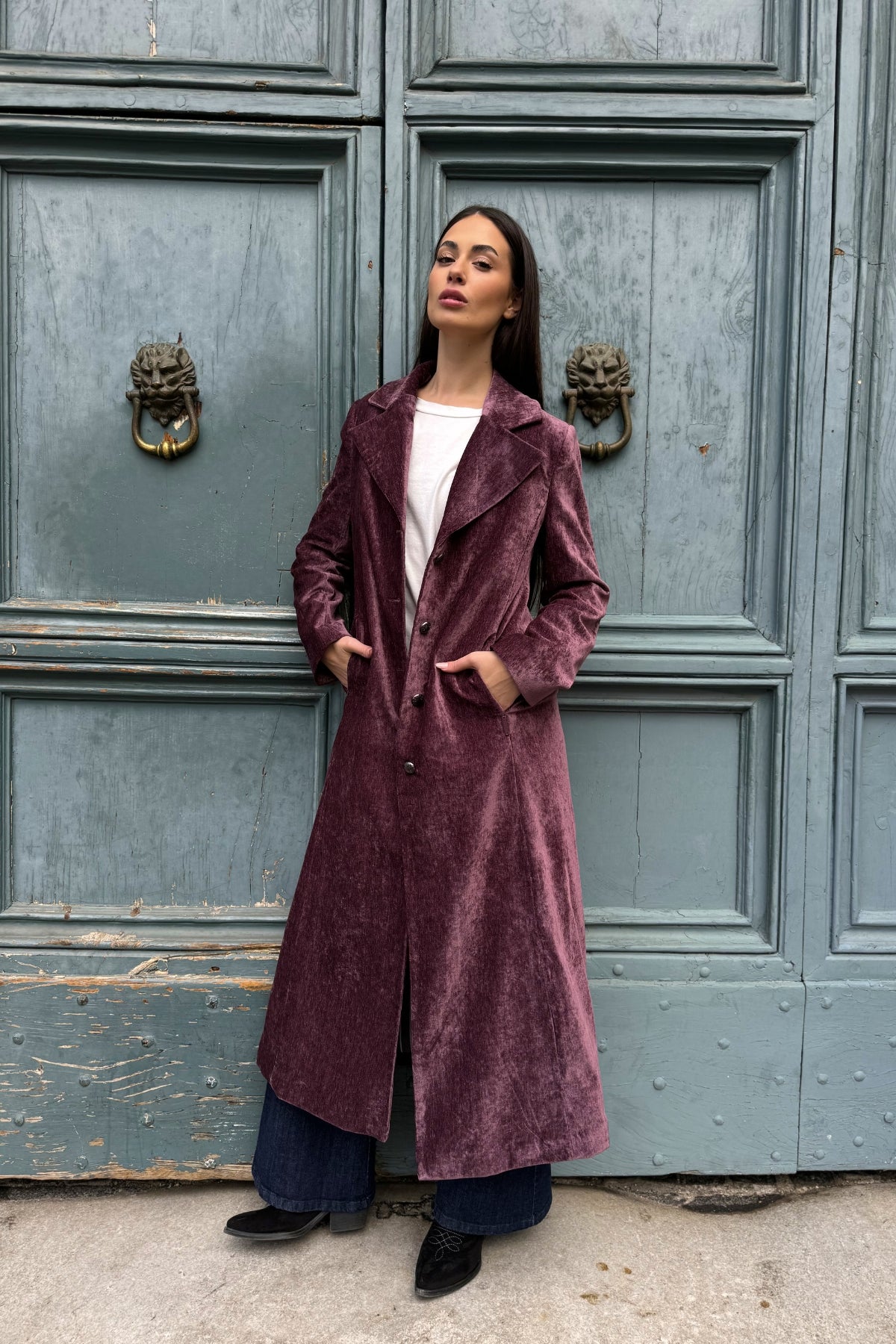 SURKANA - cappotto velluto - MIRTILLO