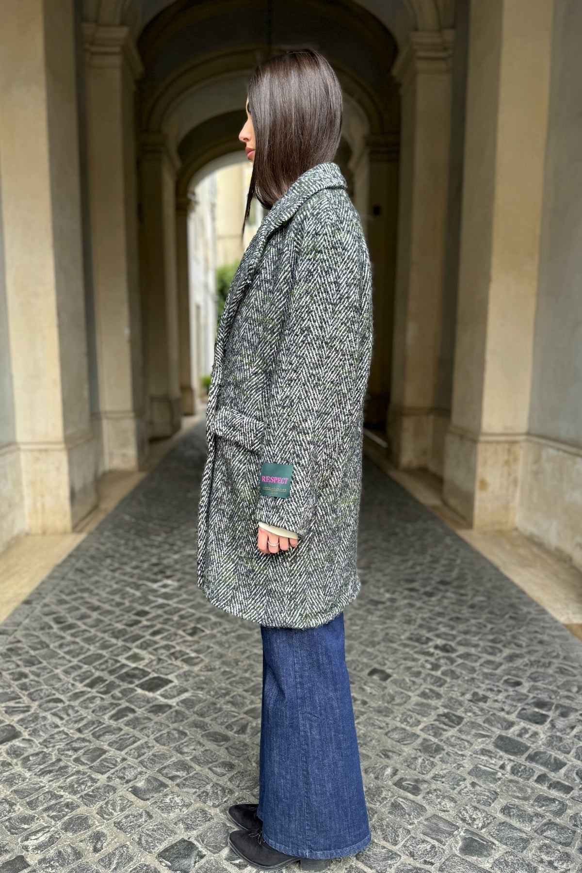 WU-SIDE - cappotto doppio petto spigato - VERDE MILITARE