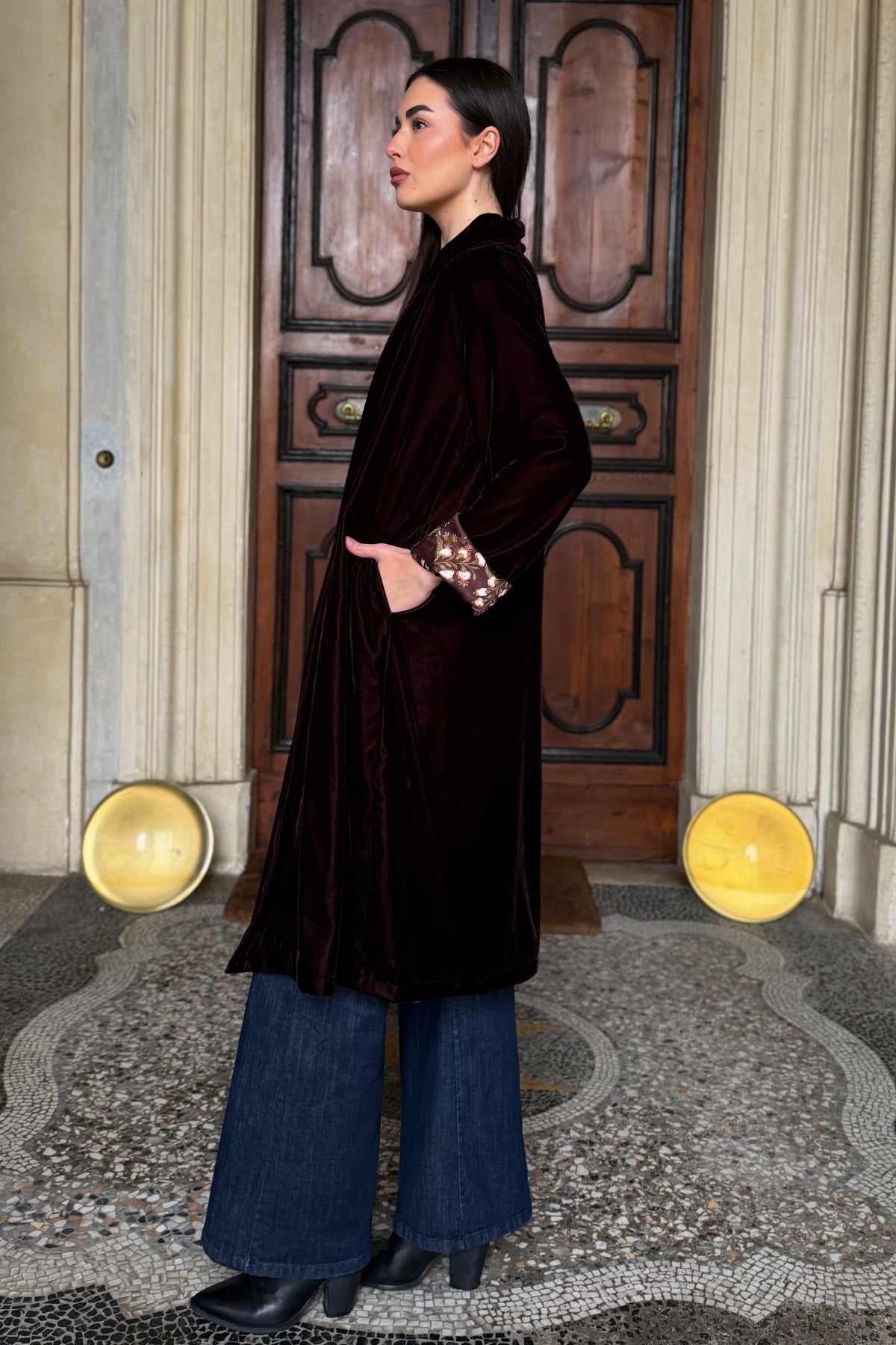 WU-SIDE - kimono velluto - CAFFE