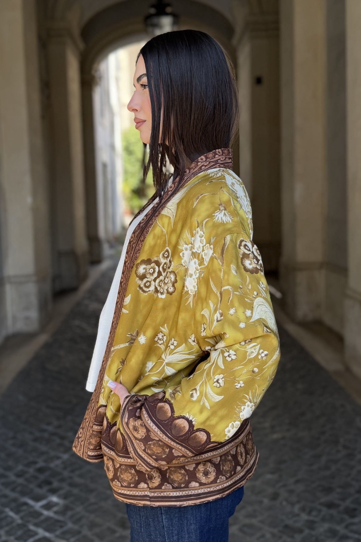 WU-SIDE - giacca kimono viscosa - SENAPE
