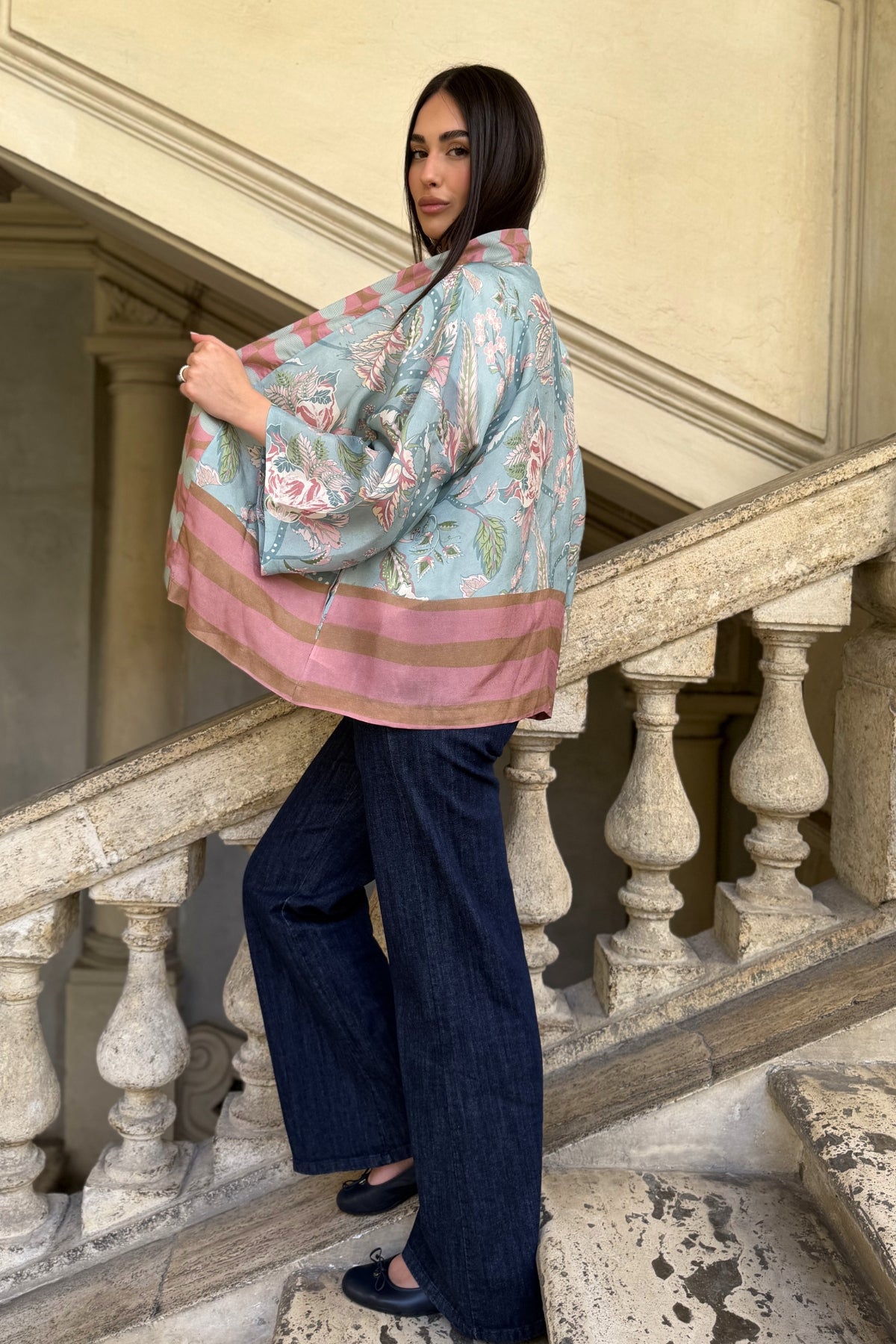 WU-SIDE - giacca kimono viscosa - CIELO ROSE