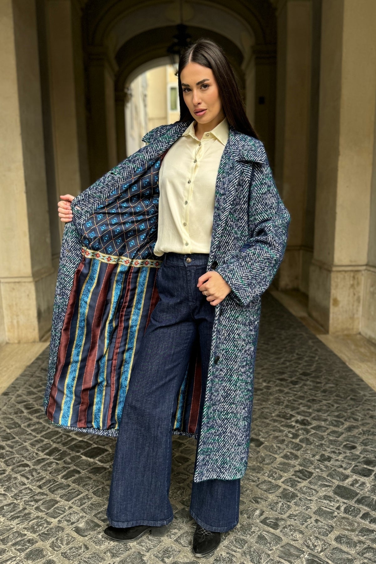WU-SIDE - cappotto spigato - BLUE VERDE
