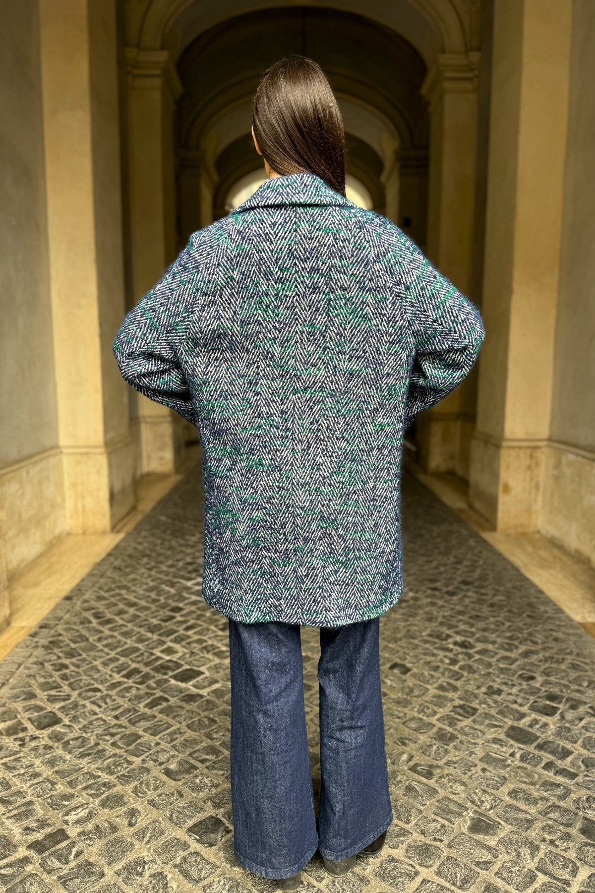 WU-SIDE - cappotto doppio petto spigato - BLUE VERDE