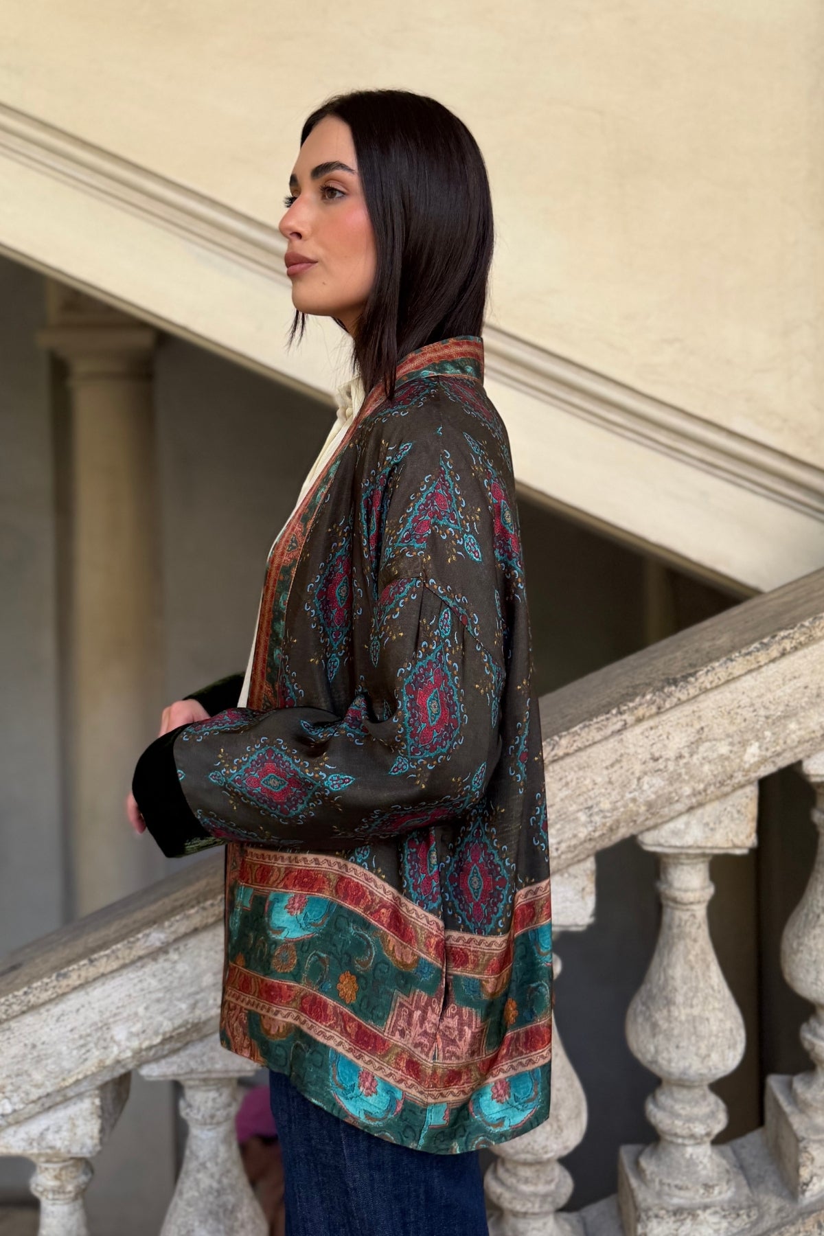 WU-SIDE - giacca kimono viscosa - MILITARE
