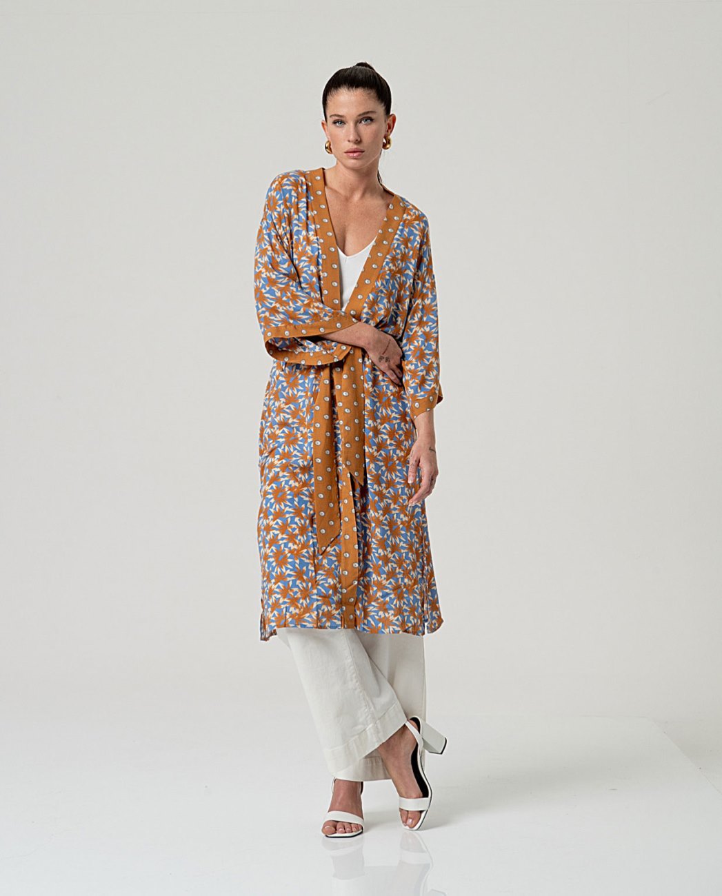 SURKANA - kimono viscosa sfoderato - MARRONE