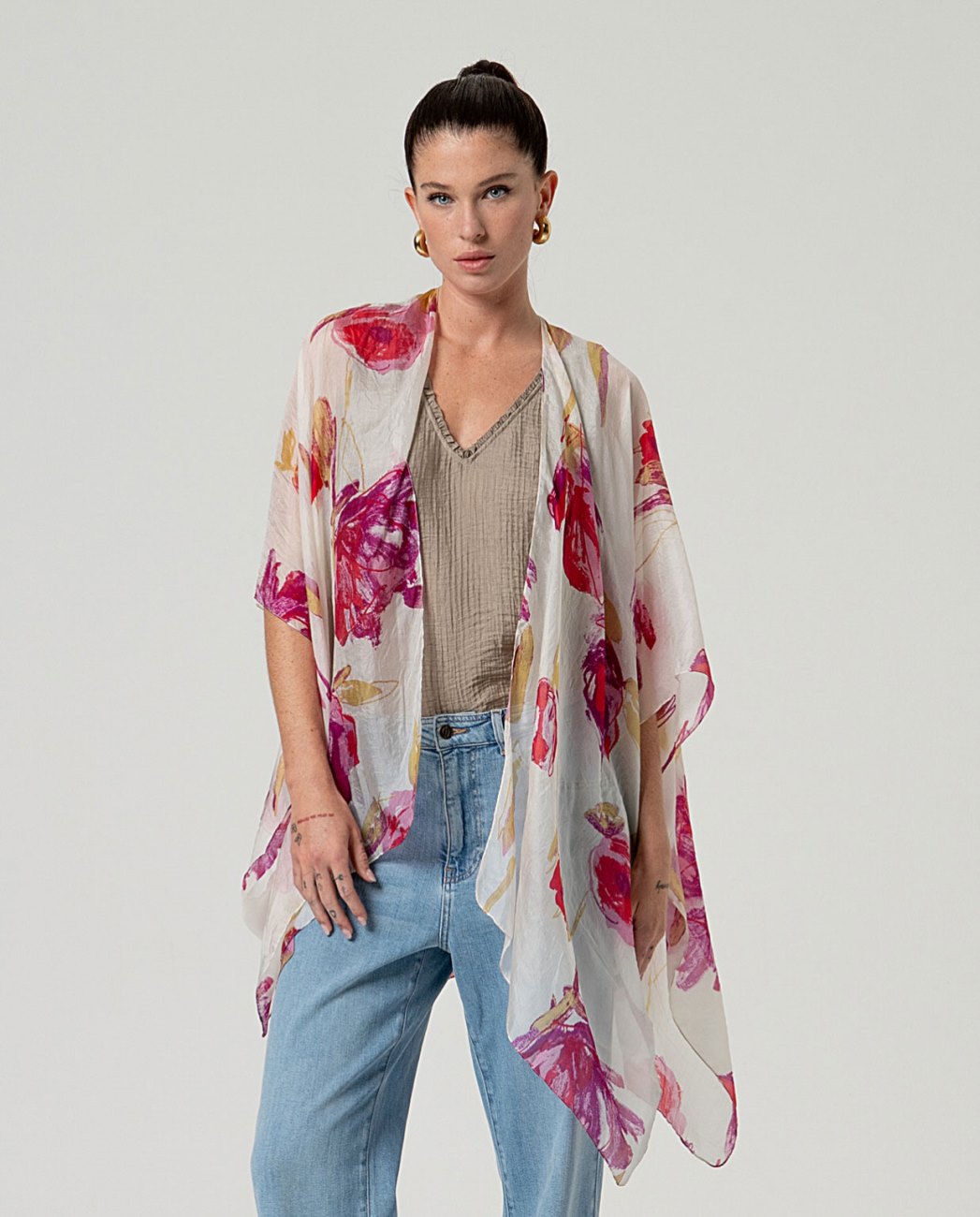 SURKANA - kaftano aperto stampato - BIANCO