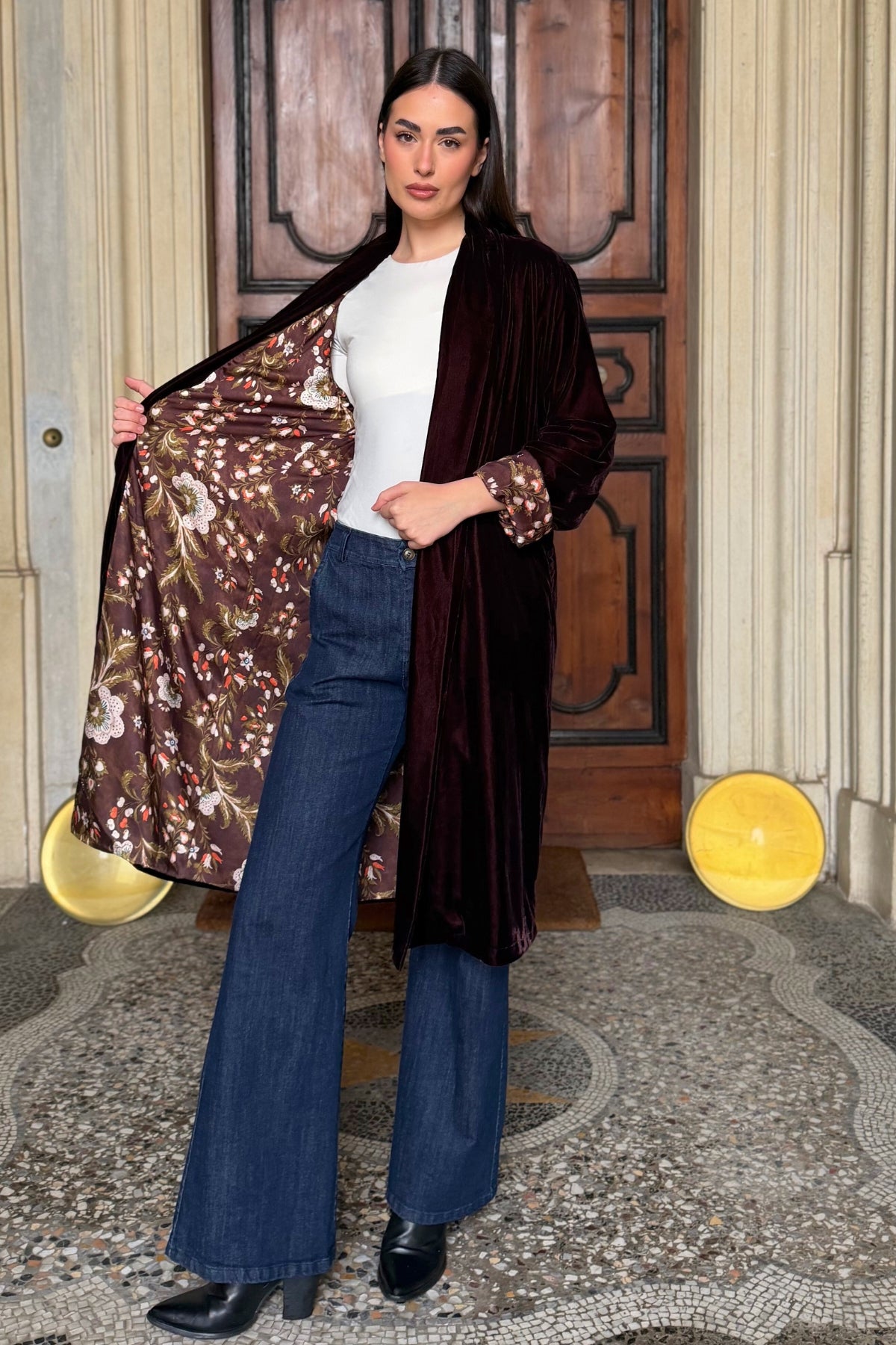 WU-SIDE - kimono velluto - CAFFE