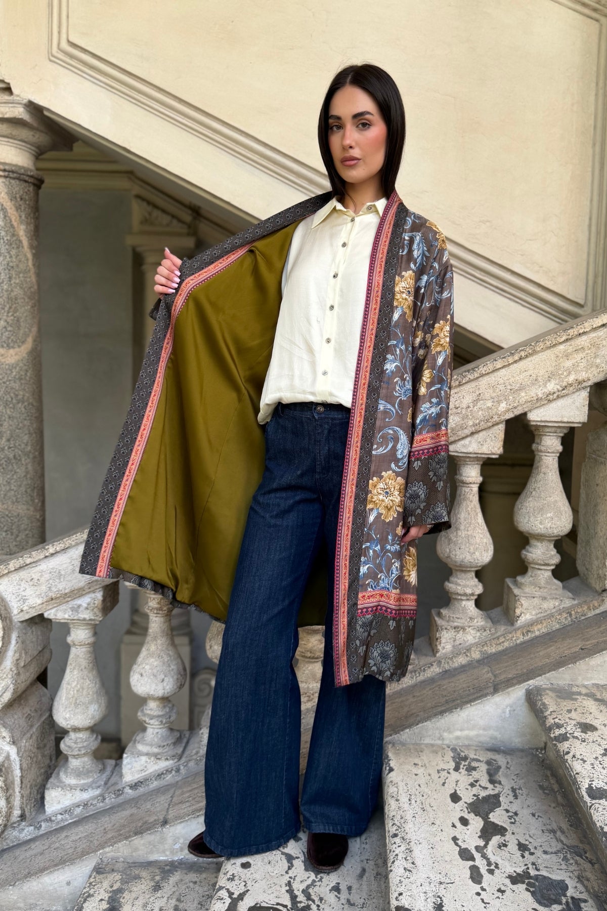 WU-SIDE - kimono viscosa mid - MILITARE TABACCO