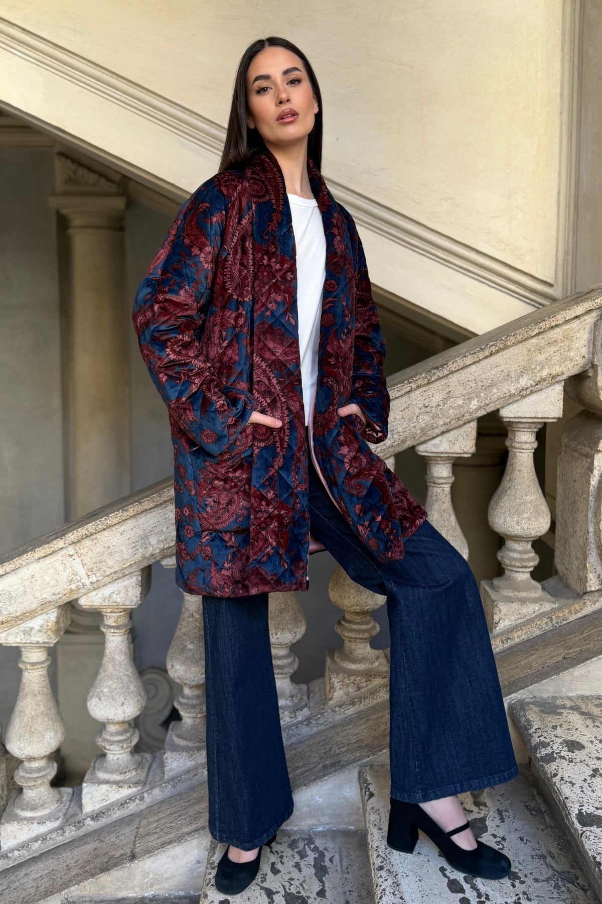 FLOW - kimono velluto paris - blue burgundy