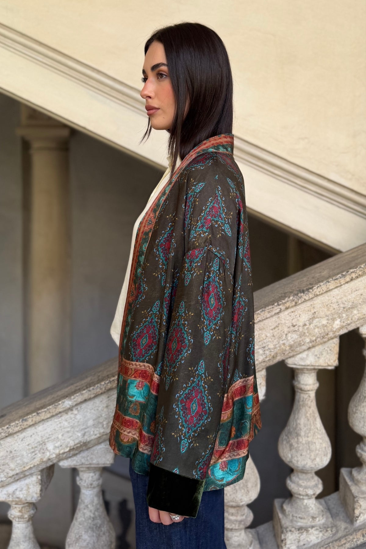 WU-SIDE - giacca kimono viscosa - MILITARE