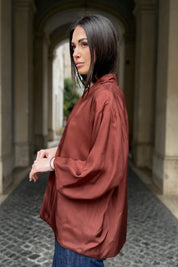 WU-SIDE - giacca kimono viscosa - MARRONE