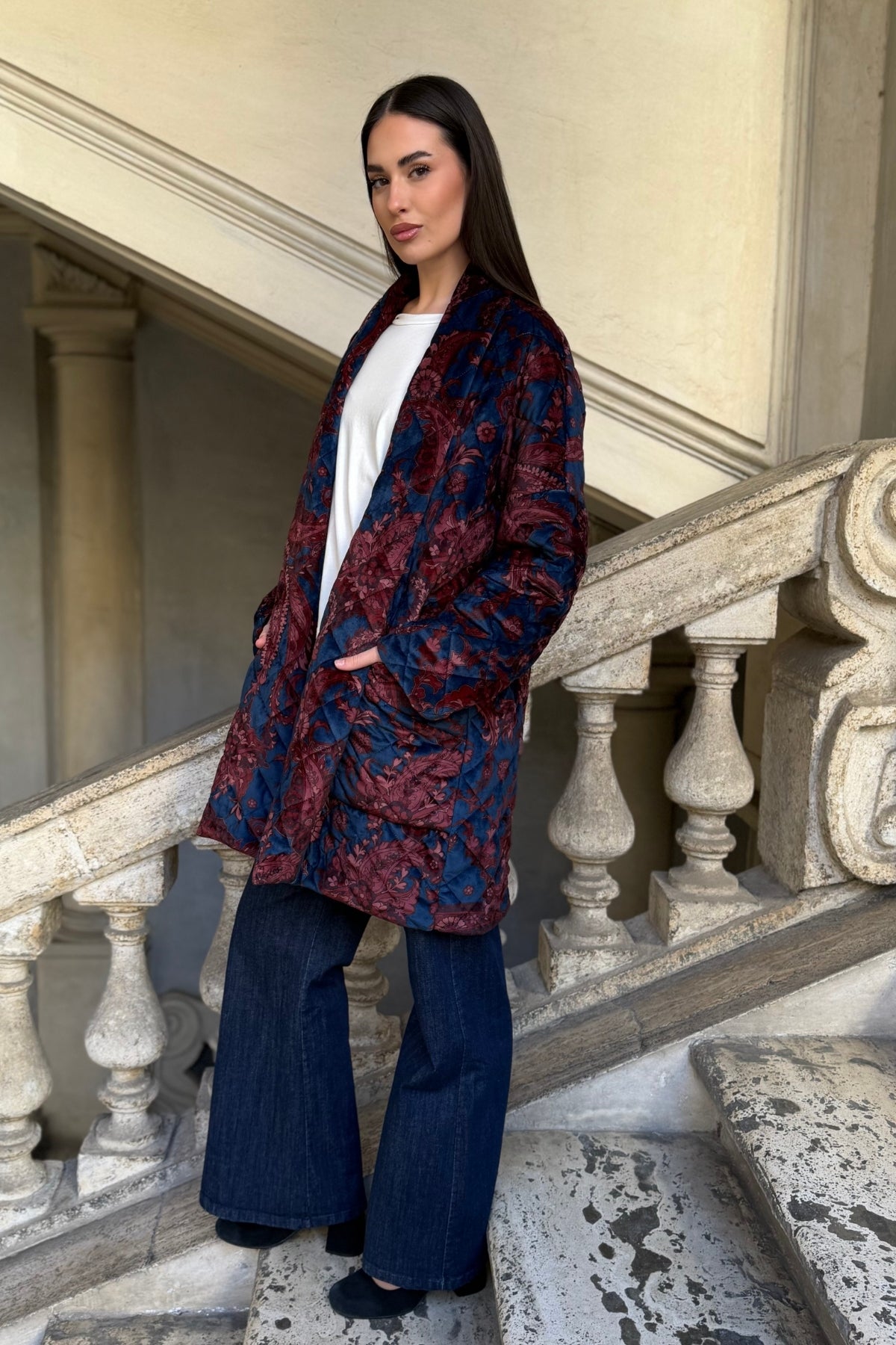 FLOW - kimono velluto paris - blue burgundy