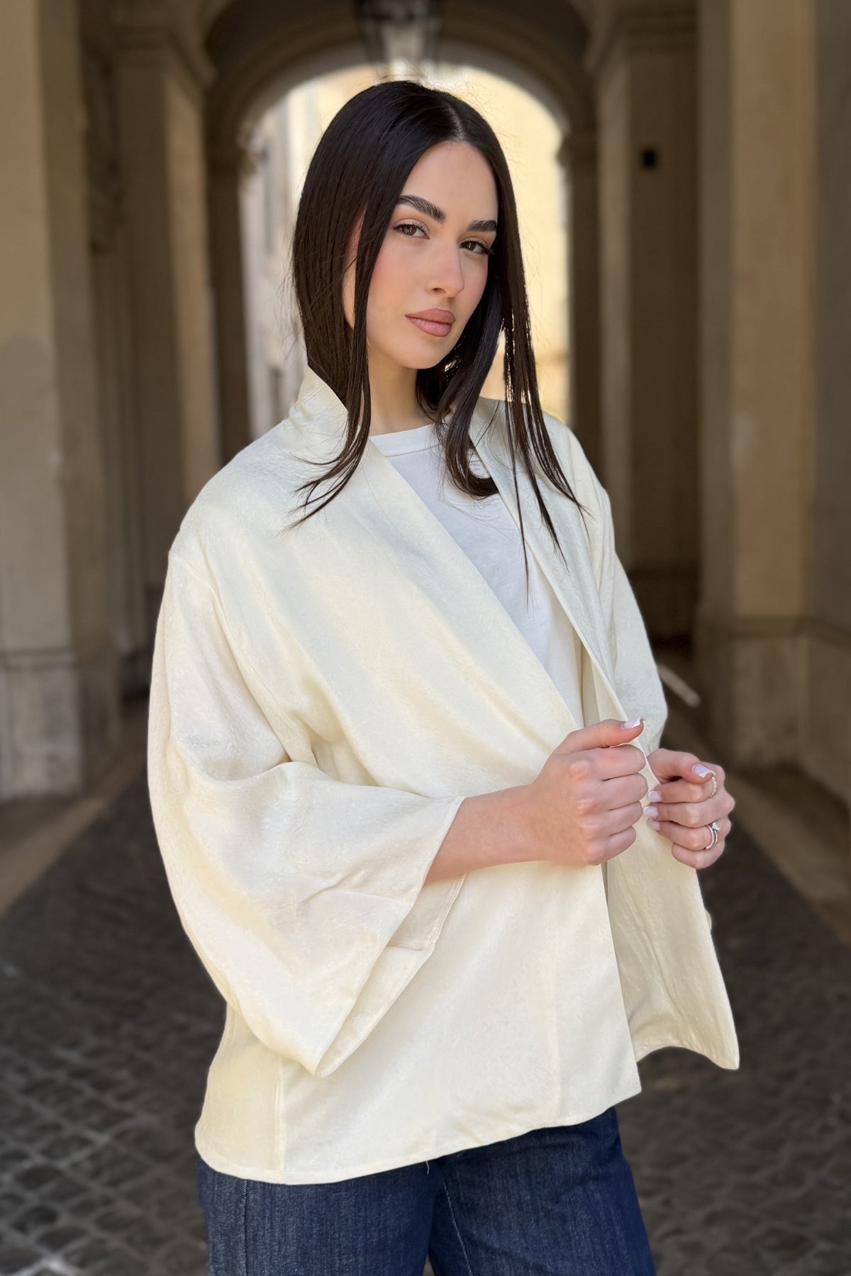 WU-SIDE - giacca kimono viscosa - AVORIO