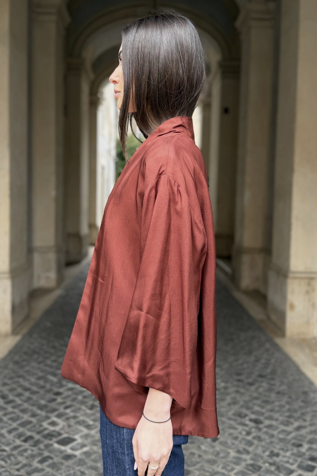 WU-SIDE - giacca kimono viscosa - MARRONE