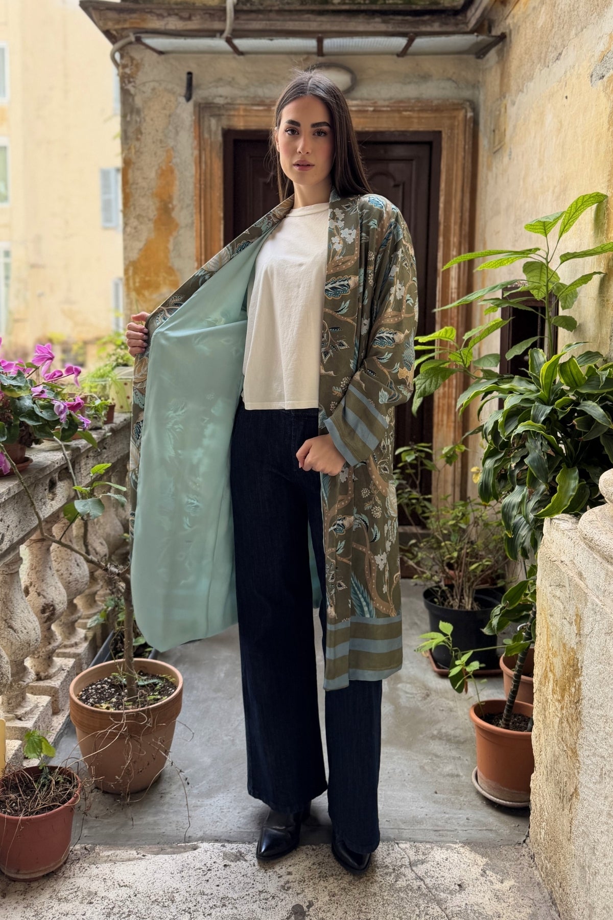 WU-SIDE - kimono mid viscosa - VERDE