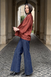 WU-SIDE - giacca kimono viscosa - MARRONE