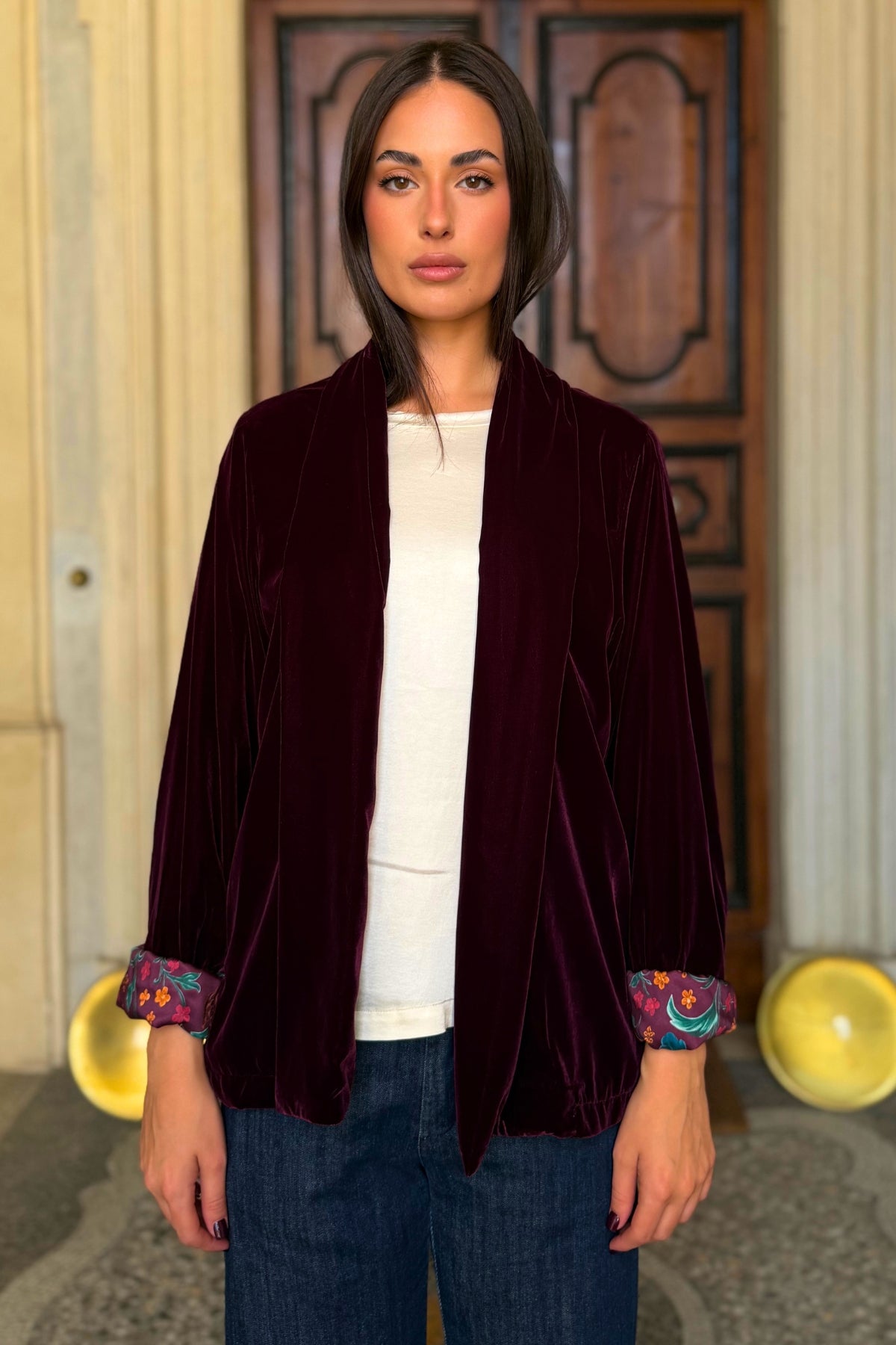 WU-SIDE - giacca kimono velluto - BORDEAUX