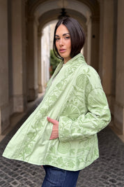 ARTEFILIA-MILANO - giacca uma cotone ricamato - ACQUA MATCHA
