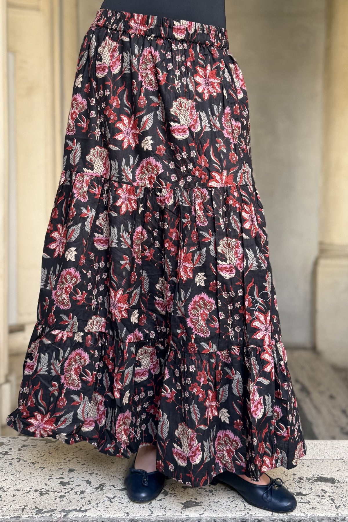ARTEFILIA-MILANO - gonna ambra in mussola di cotone - BLACK TULIP