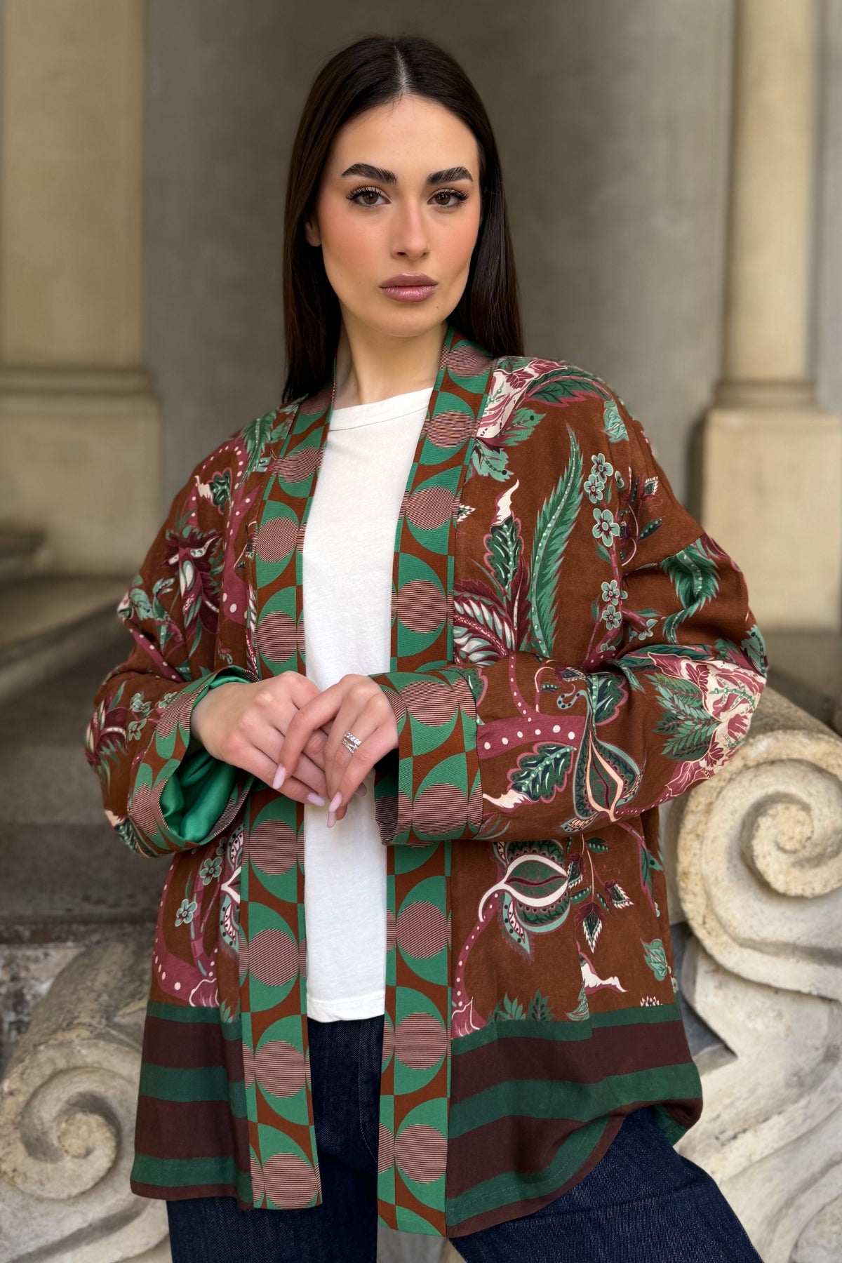 WU-SIDE - giacca kimono viscosa - CAFFE