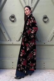 WU-SIDE - kimono extralungo velluto devore - BLACK RED