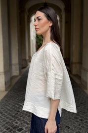 ARTEFILIA-MILANO - blusa marea scollo v - BURRO
