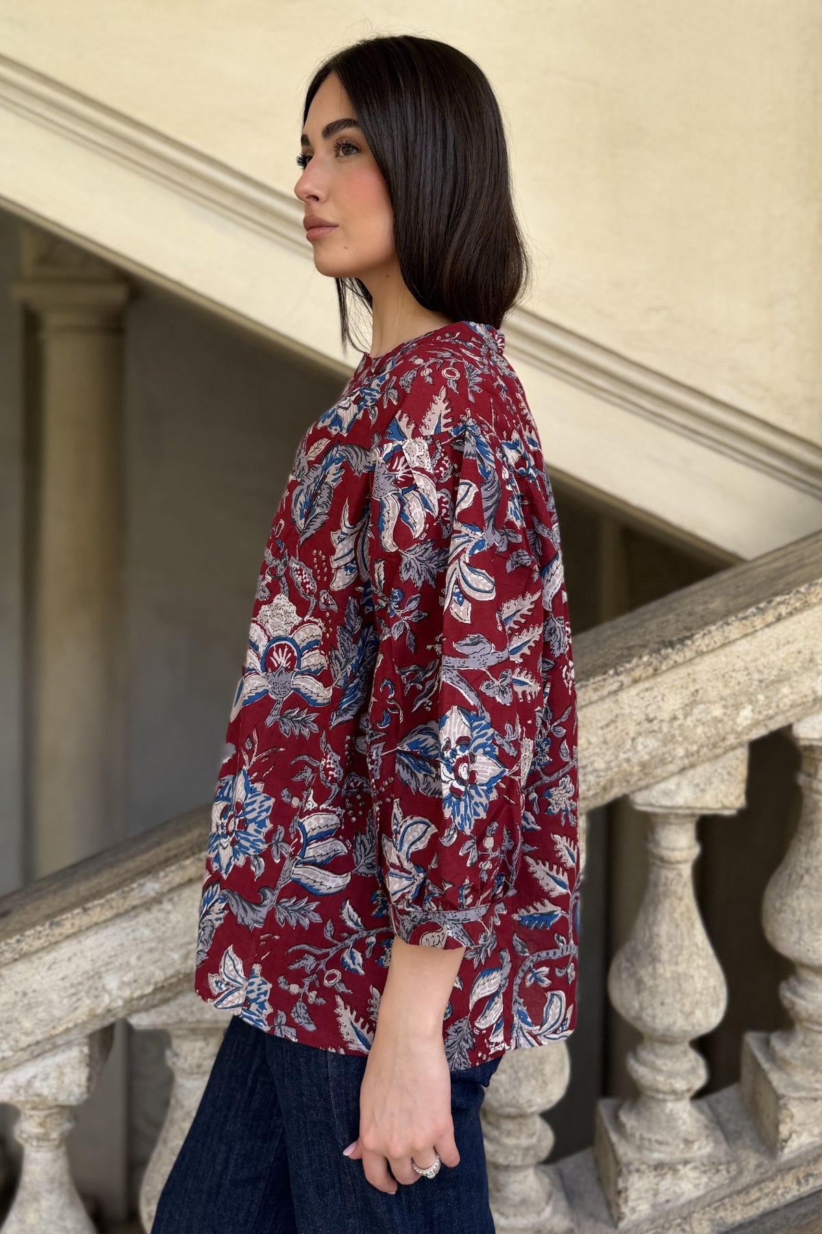 ARTEFILIA-MILANO - camicia lena in mussola di cotone - BURGUNDY ROYAL