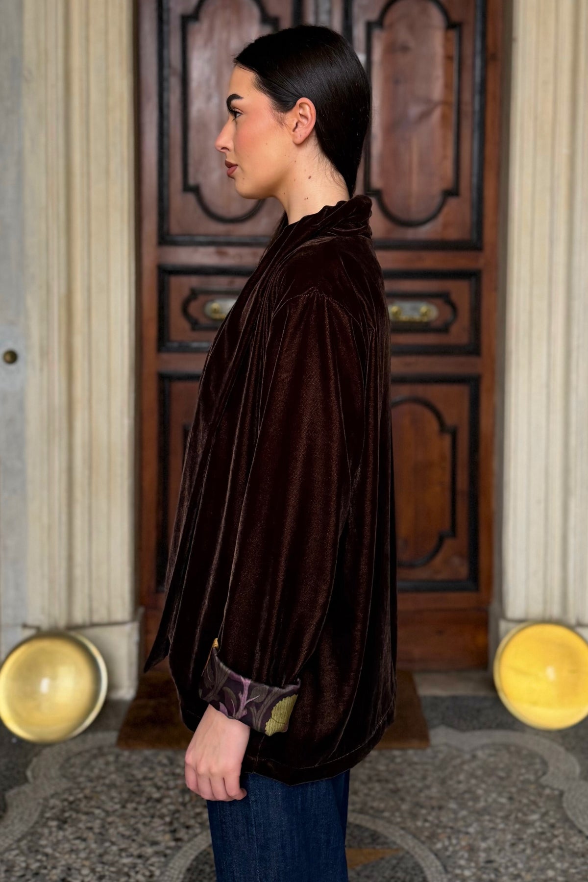 WU-SIDE - giacca kimono velluto - CARAMELLO