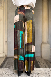 FLOW - pantalone mosaico viscosa - MILITARE