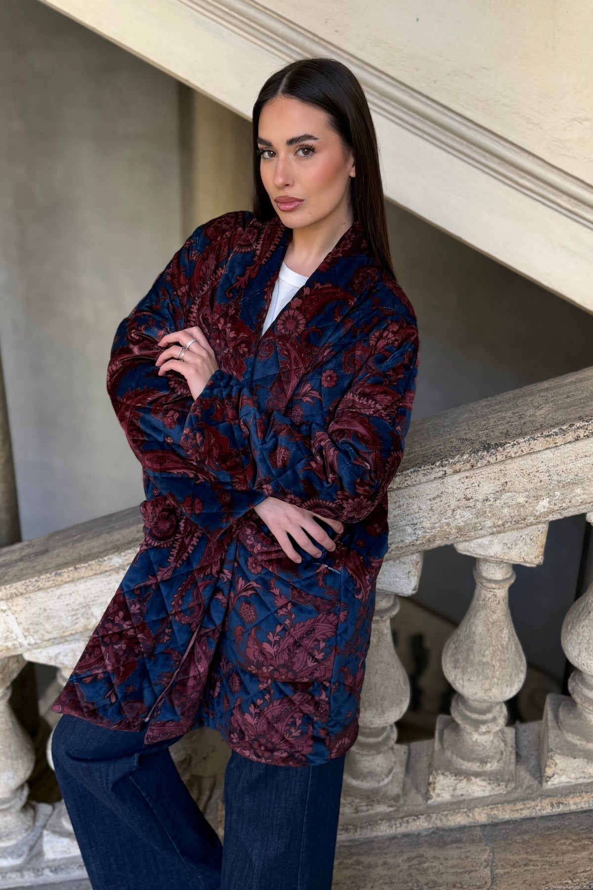 FLOW - kimono velluto paris - blue burgundy