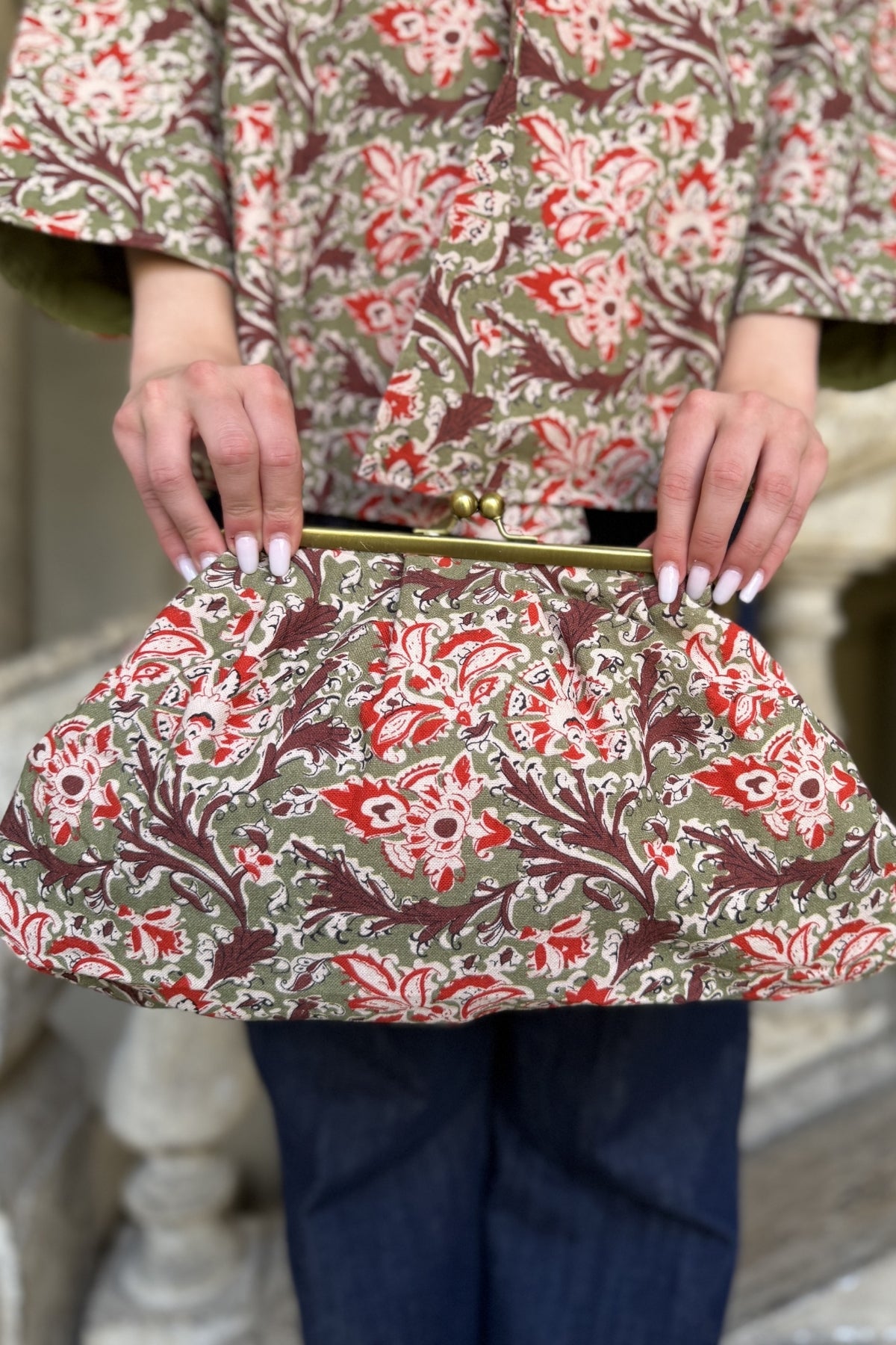 ARTEFILIA-MILANO - clutch bag cotton stella - MILITARY GARDEN