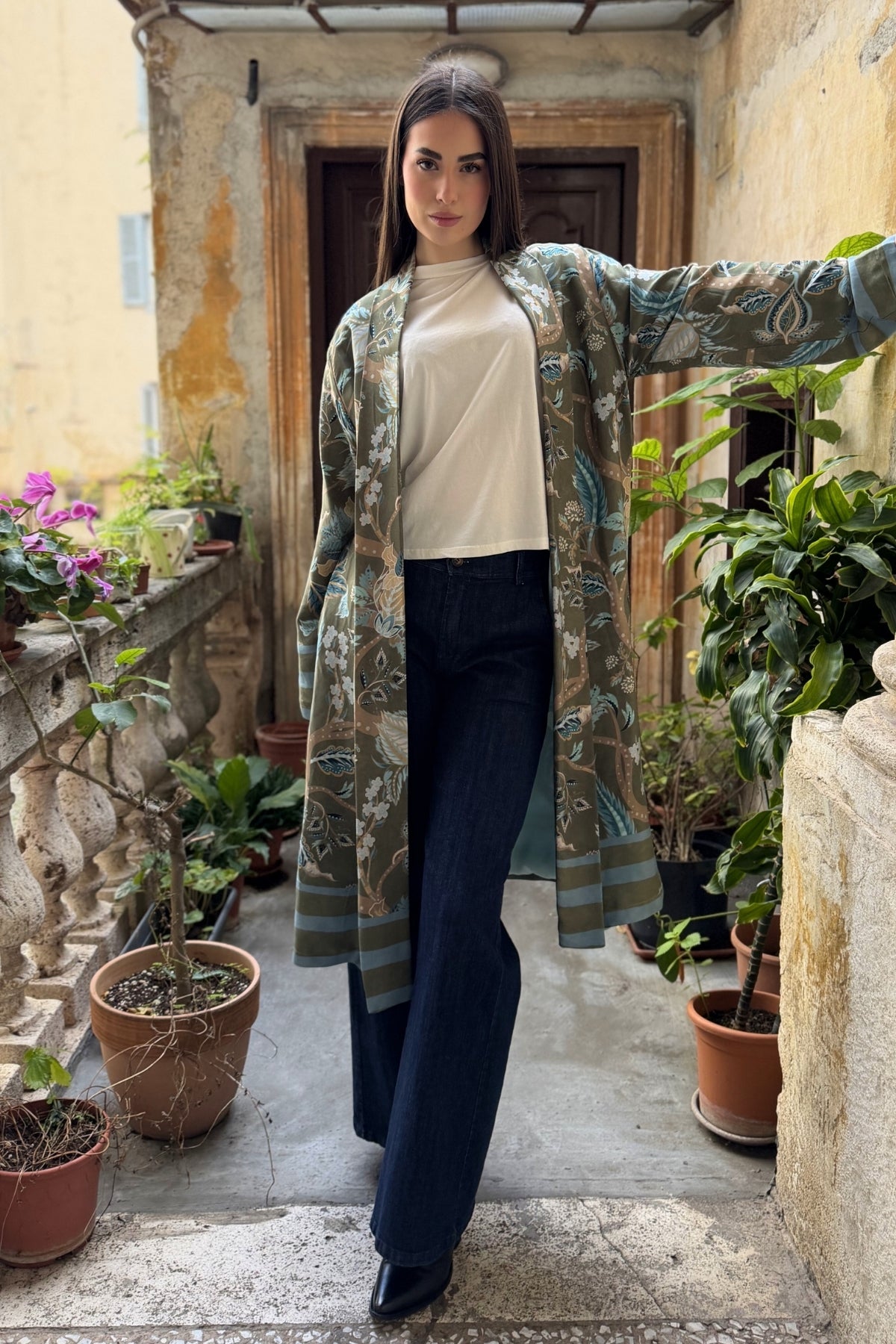 WU-SIDE - kimono mid viscosa - VERDE