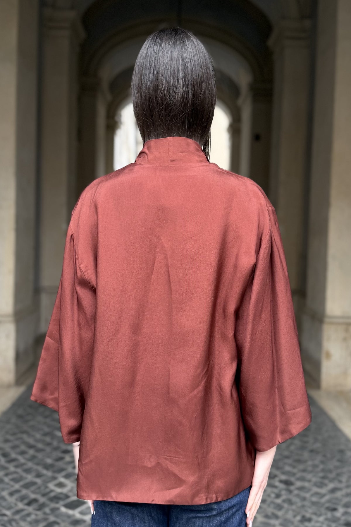 WU-SIDE - giacca kimono viscosa - MARRONE