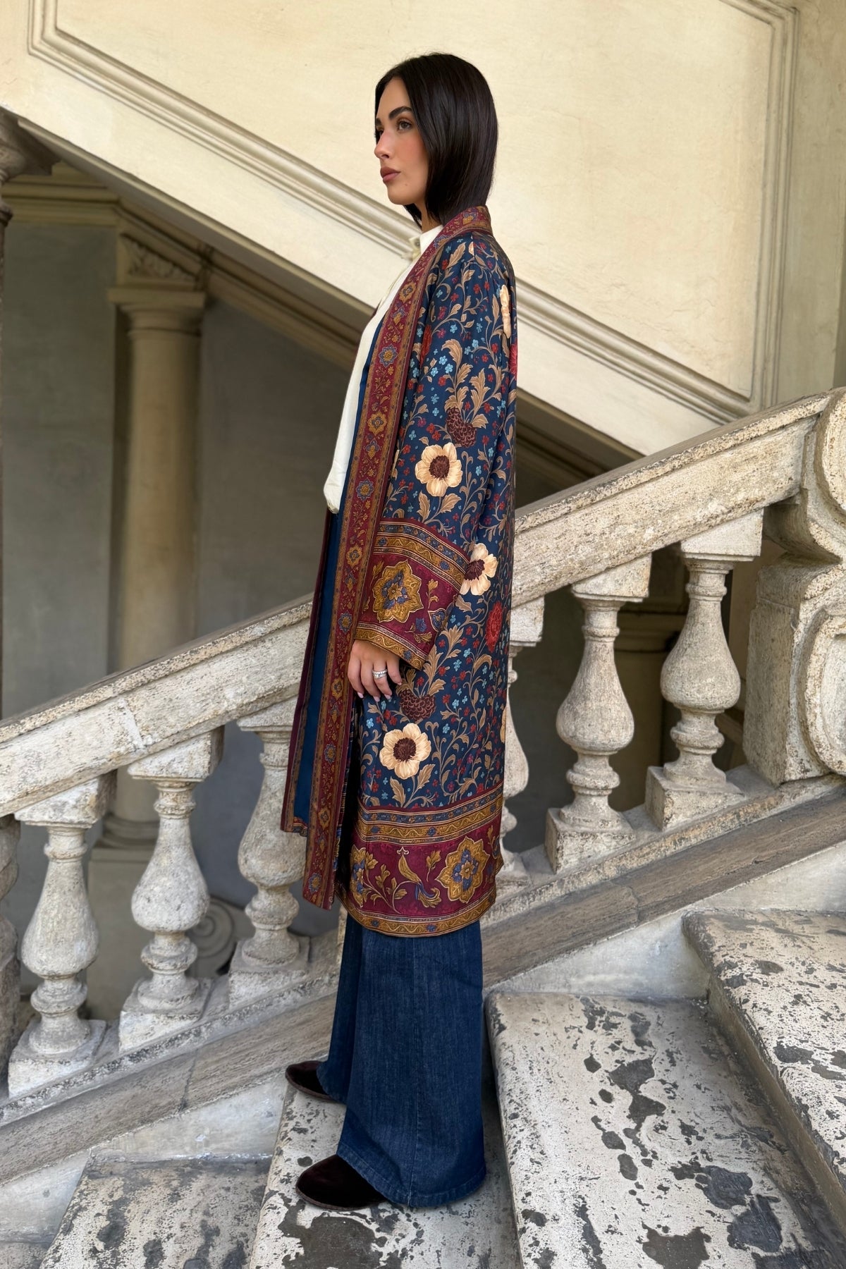 WU-SIDE - kimono viscosa mid - BLUE BORDEAUX