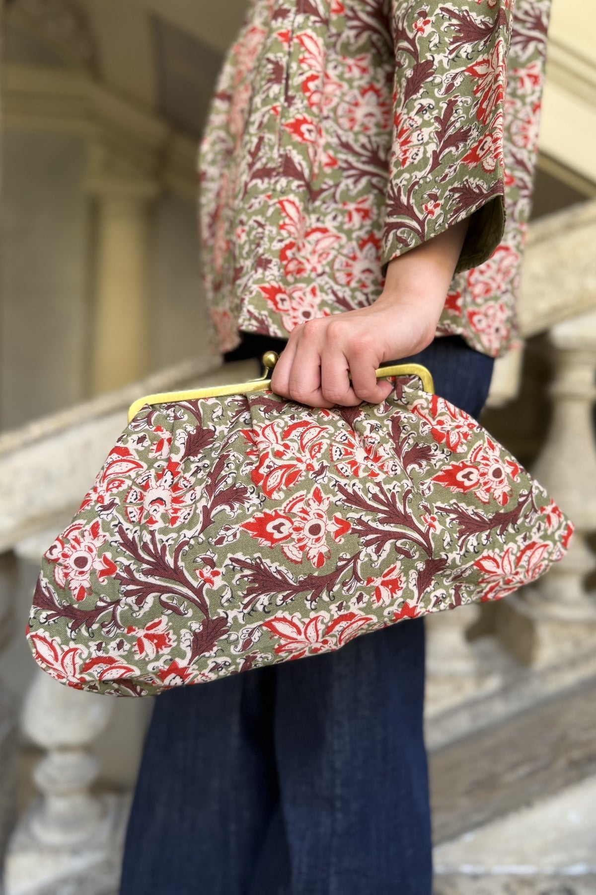 ARTEFILIA-MILANO - clutch bag cotton stella - MILITARY GARDEN