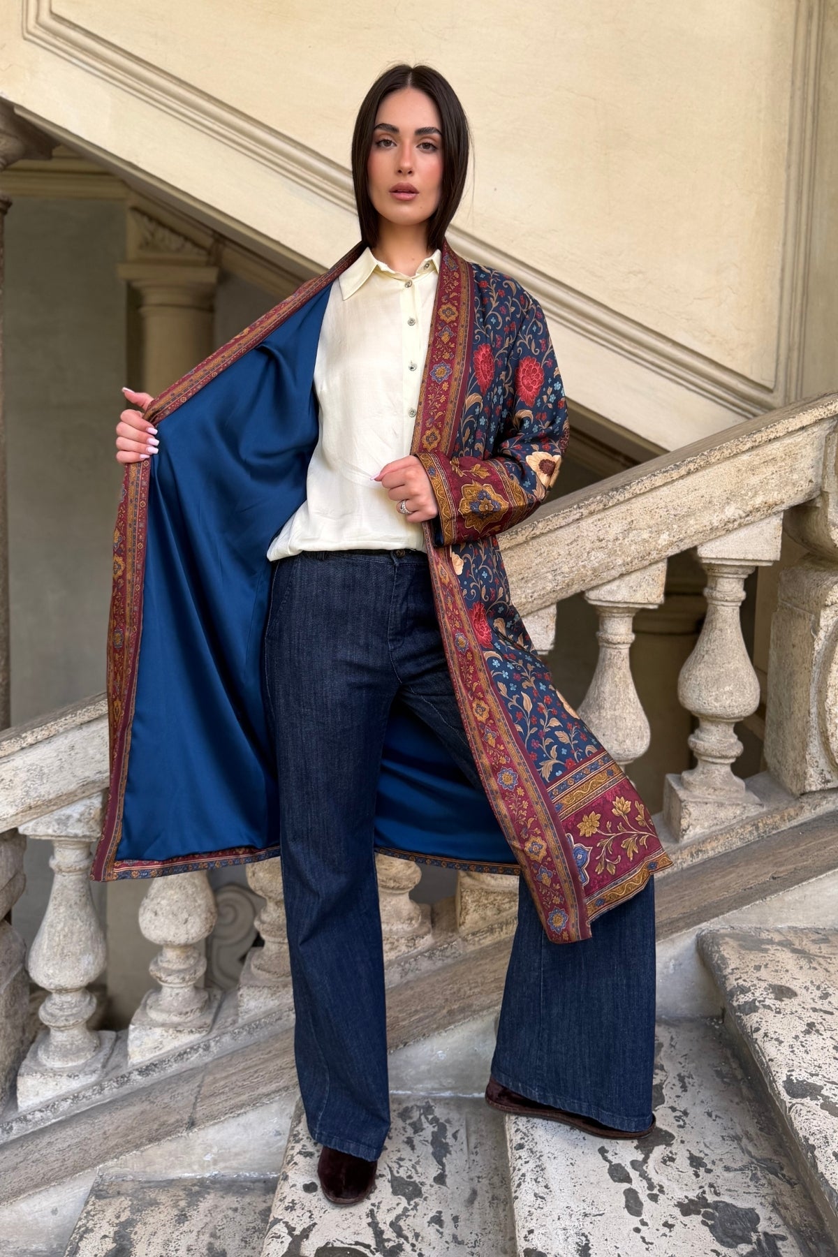 WU-SIDE - kimono viscosa mid - BLUE BORDEAUX