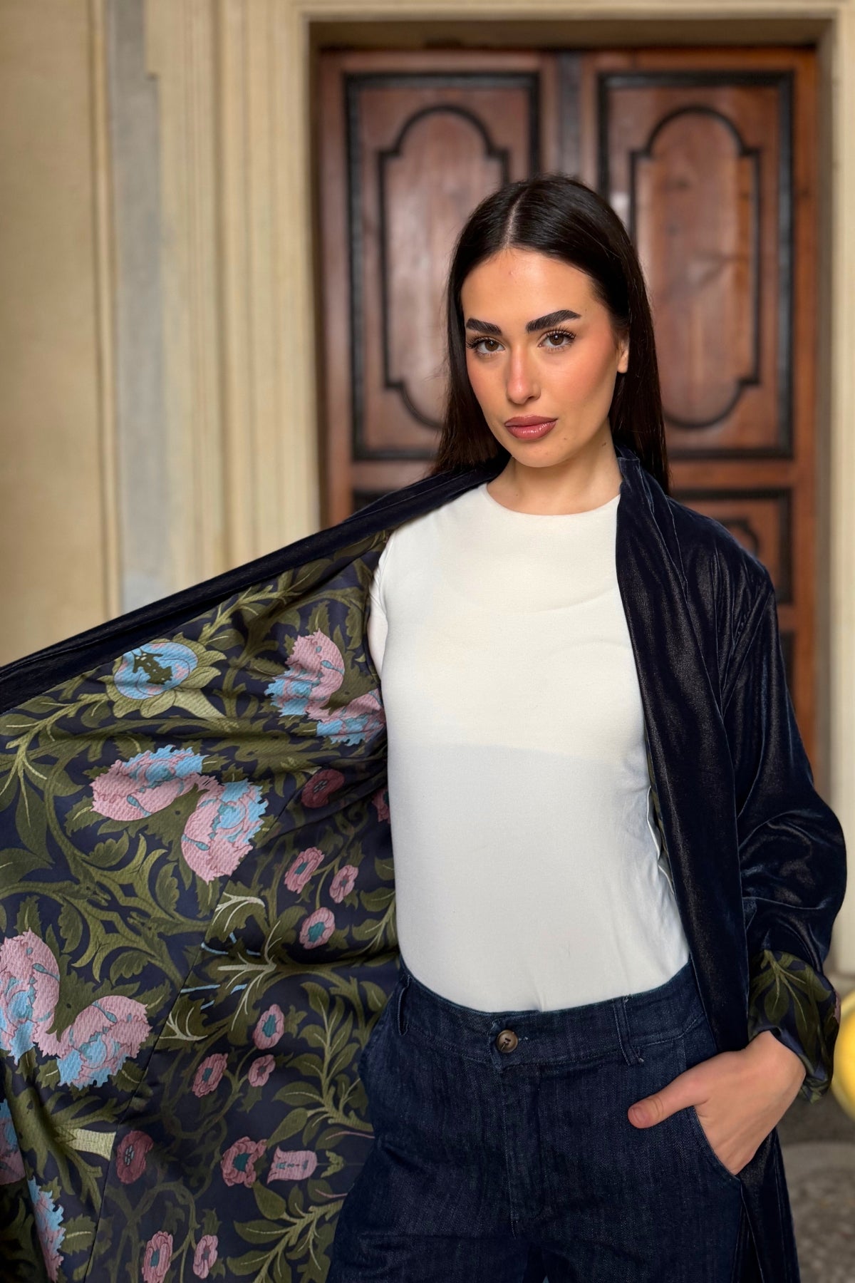 WU-SIDE - kimono velluto - ANTRACITE